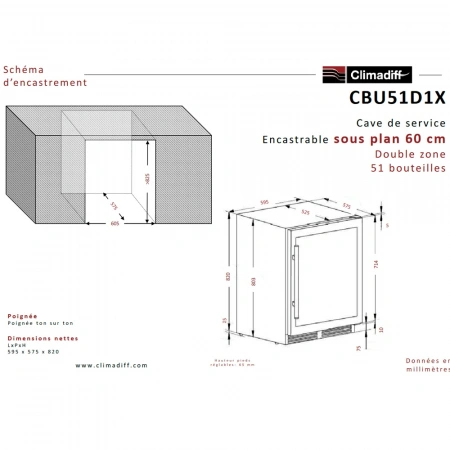 Винный шкаф двухзонный Climadiff CBU51D1X